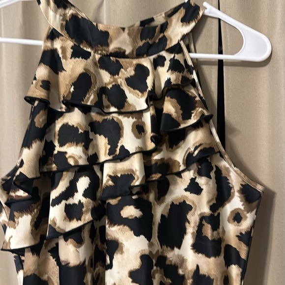 Silky Sleeveless Ruffled Cheetah Top - Picture 2 of 6